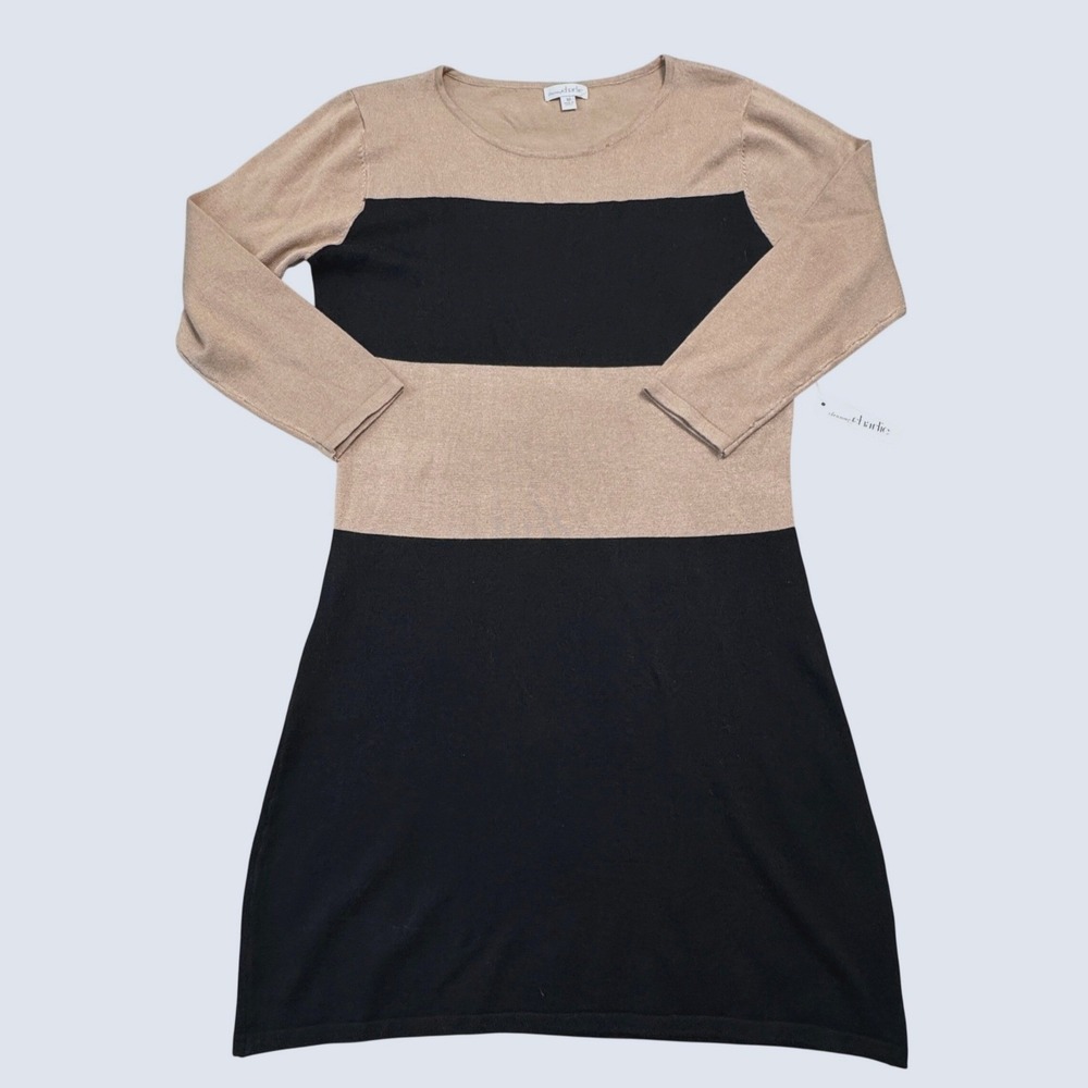 NWT‎ Charming Charlie Knit Sweater Dress Long Sleeve Beige Black Medium